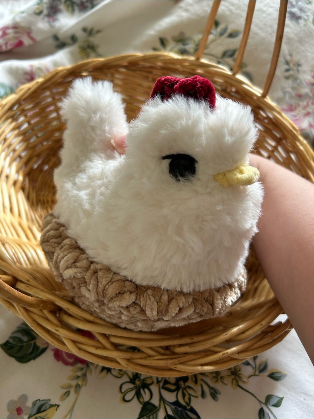 Handmade Crochet Amigurumi Fluffy White Chicken with Nest Cottagecore Farmhouse